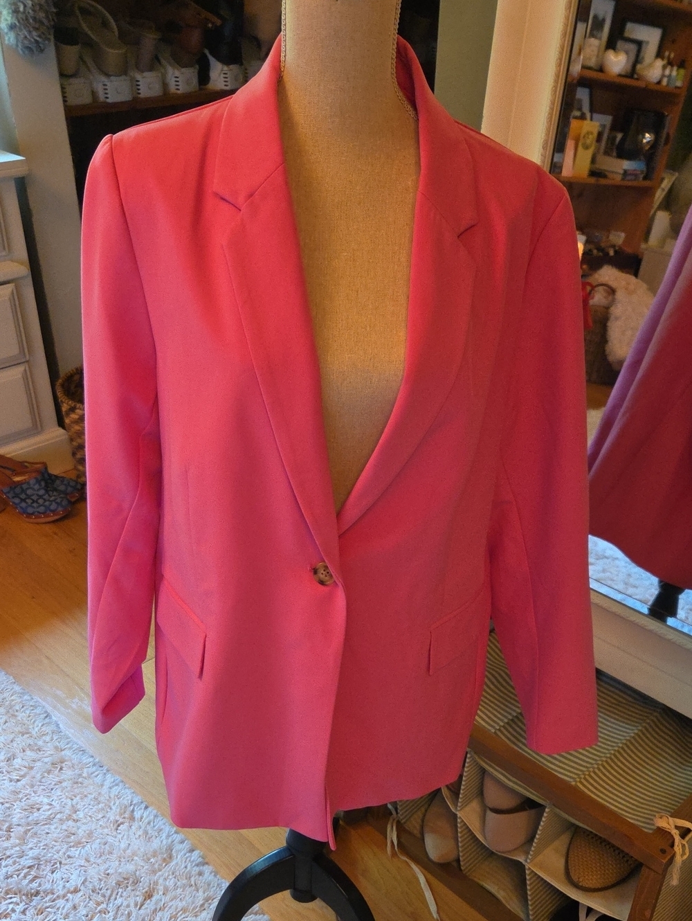 Pink Single-Button Women's Blazer Jacket